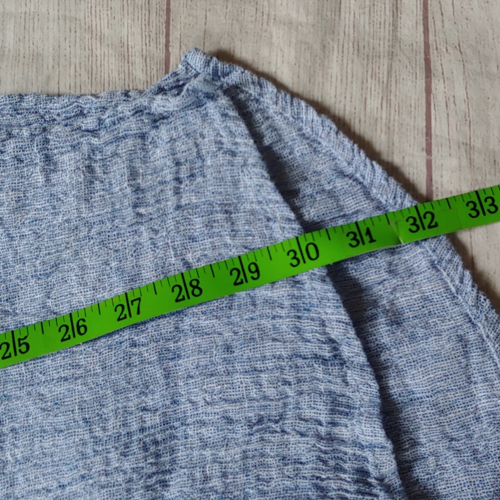 Blue Crinkled Linen Button-Up Shirt Tunic Length Coastal - Picture 9 of 9